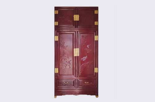 双辽高端中式家居装修深红色纯实木衣柜